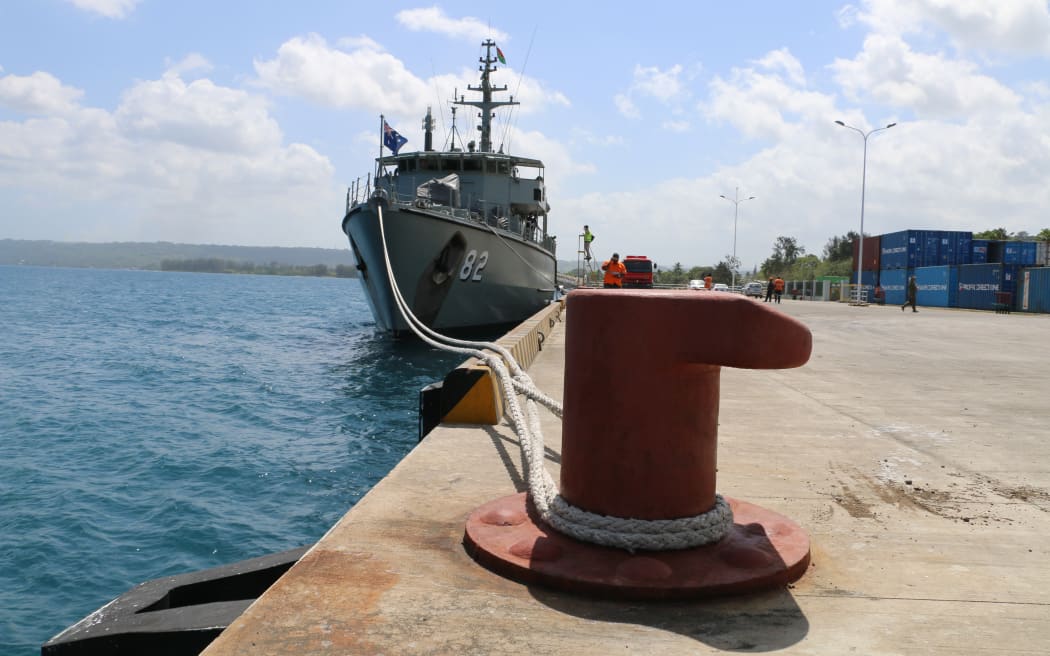 HMAS Huon docked at Luganville on Espiritu Santo.