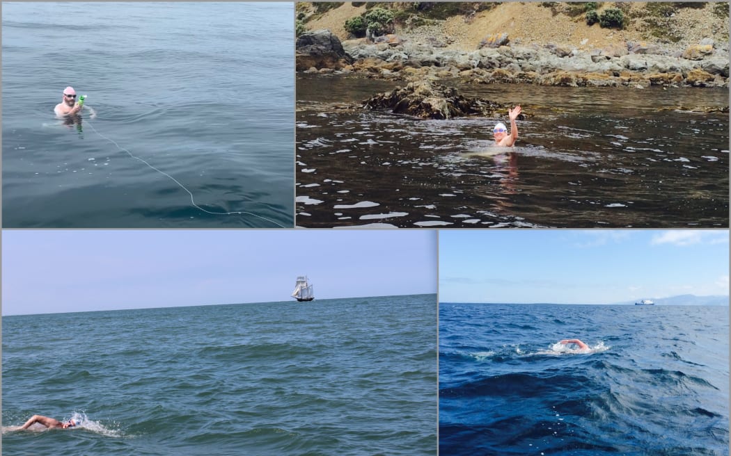Simon during his Cook Strait and English Channel swims.