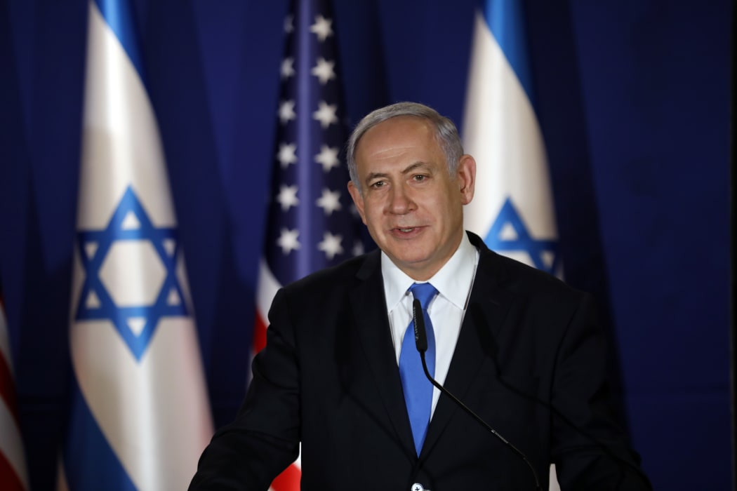 Israeli Prime Minister Benjamin Netanyahu speaks during a joint press conference, with US Secretary of State, at his residence in Jerusalem.