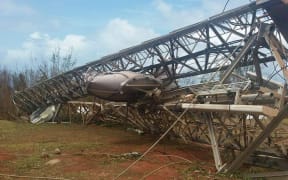 A major communication tower for Fiji's remote Lau island group was completely crumpled by Cyclone Winston.