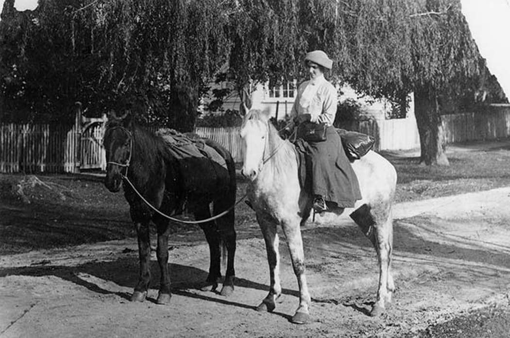In her role as a nurse in outlying Maori communities in the early 20th century, Florence Harsant travelled by horseback, often facing unreliable horses and difficult access.