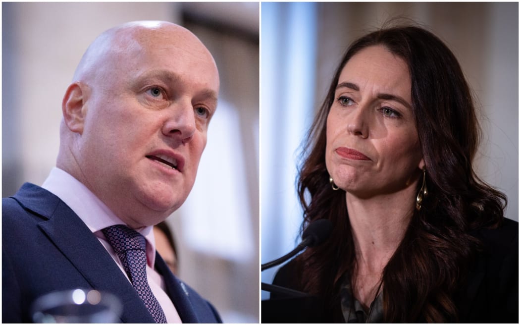 Christopher Luxon and Jacinda Ardern serious face