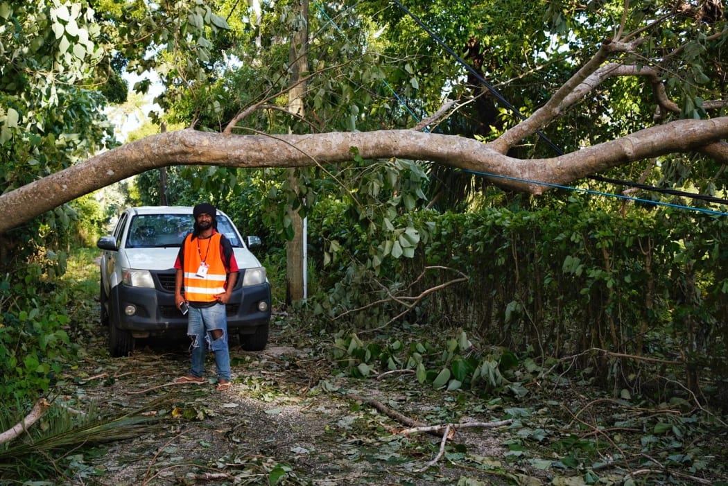 Road to west Tongatapu obstructed by debris from TC Harold.