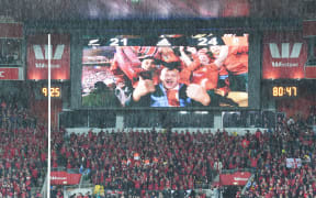 Lions fans and supporters at the final whistle as the Lions beat the All Blacks 24-21 in the second Test match.