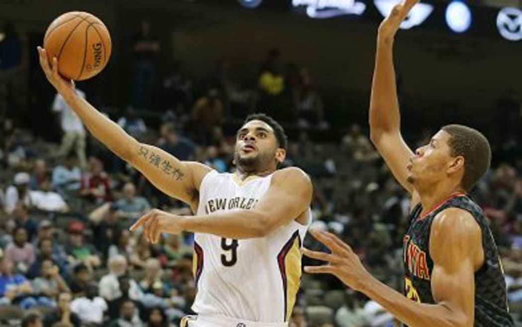 Corey Webster on court for the New Orleans Pelicans against the Atlanta Hawks.