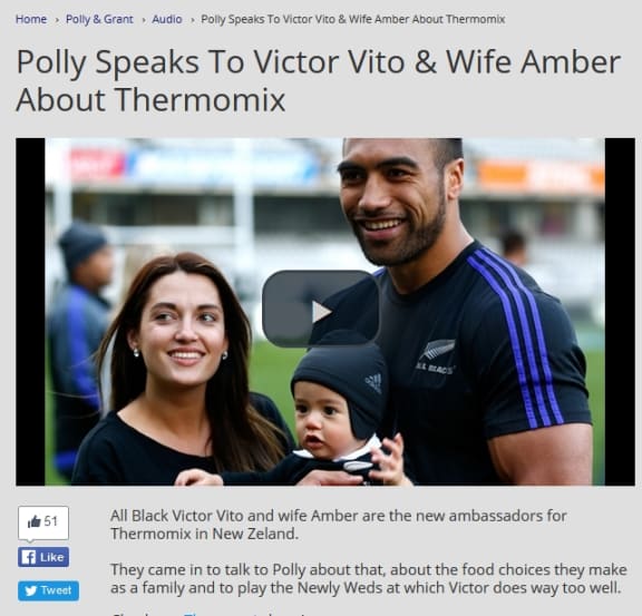 Screenshot of online version of the Vitos interview on The Hits promoting the Thermomix.