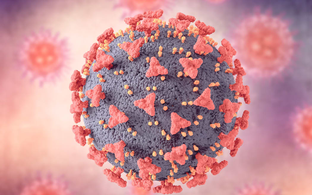 3D render of a medical background with abstract Covid 19 virus cell with faded effect