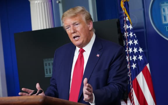 US President Donald Trump speaks during the daily briefing on the novel coronavirus, COVID-19, in the Brady Briefing Room at the White House on April 6, 2020, in Washington, DC.