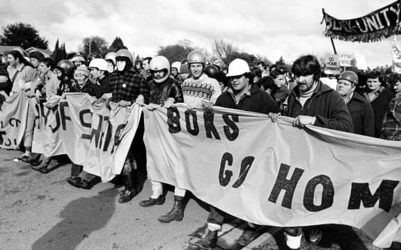 Apartheid rally during the South Africa tour of New Zealand 1981.