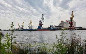 A ship is moored at the Kaliningrad commercial seaport in Kaliningrad, Russia as Lithuania bans cargo transit through its territory, citing EU sanctions.