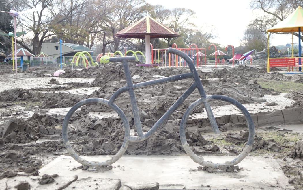 Heavy machinery is being used to clear silt from the Kowhai Park playground and miniature railway.