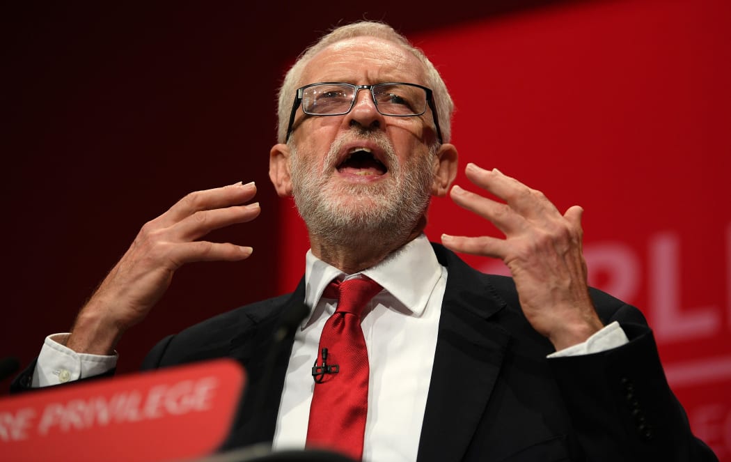 Labour Party leader Jeremy Corbyn gives his leader's speech during the annual Labour Party conference in Brighton, on the south coast of England on September 24, 2019.