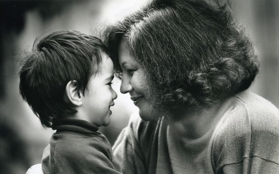 Hepi Mita as a child with his mum Merata Mita
