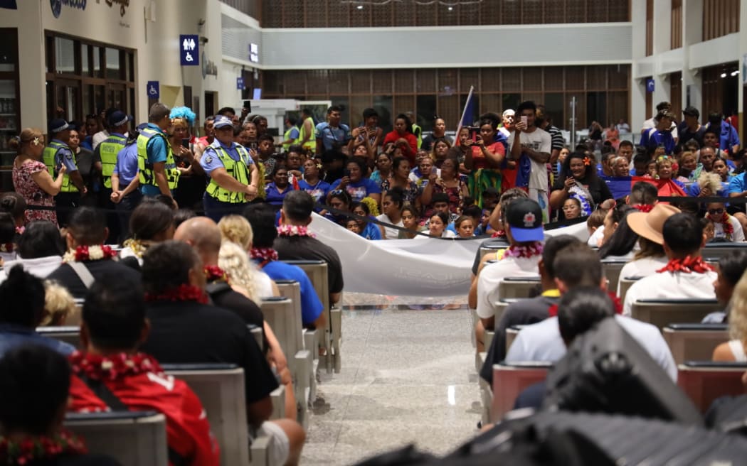 Toa Samoa fans as well as family members of the players await the official welcome program to start