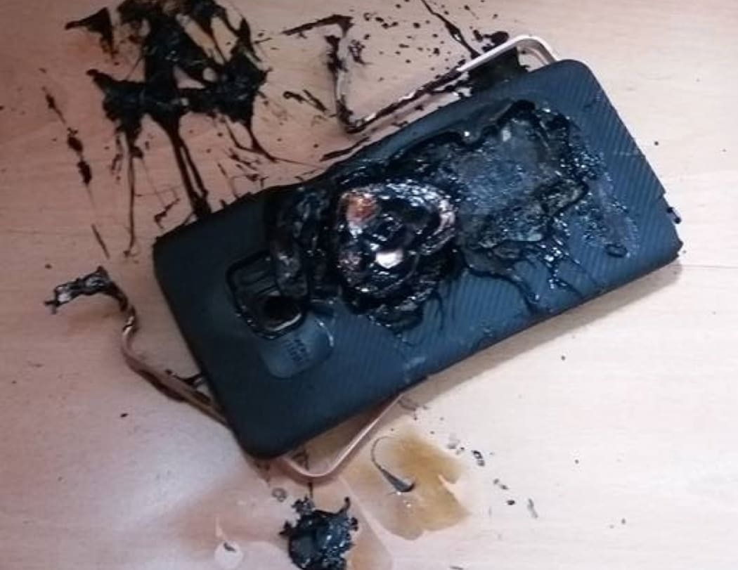 A picture of a damaged Samsung Galaxy Note 7 phone posted on a Facebook page.