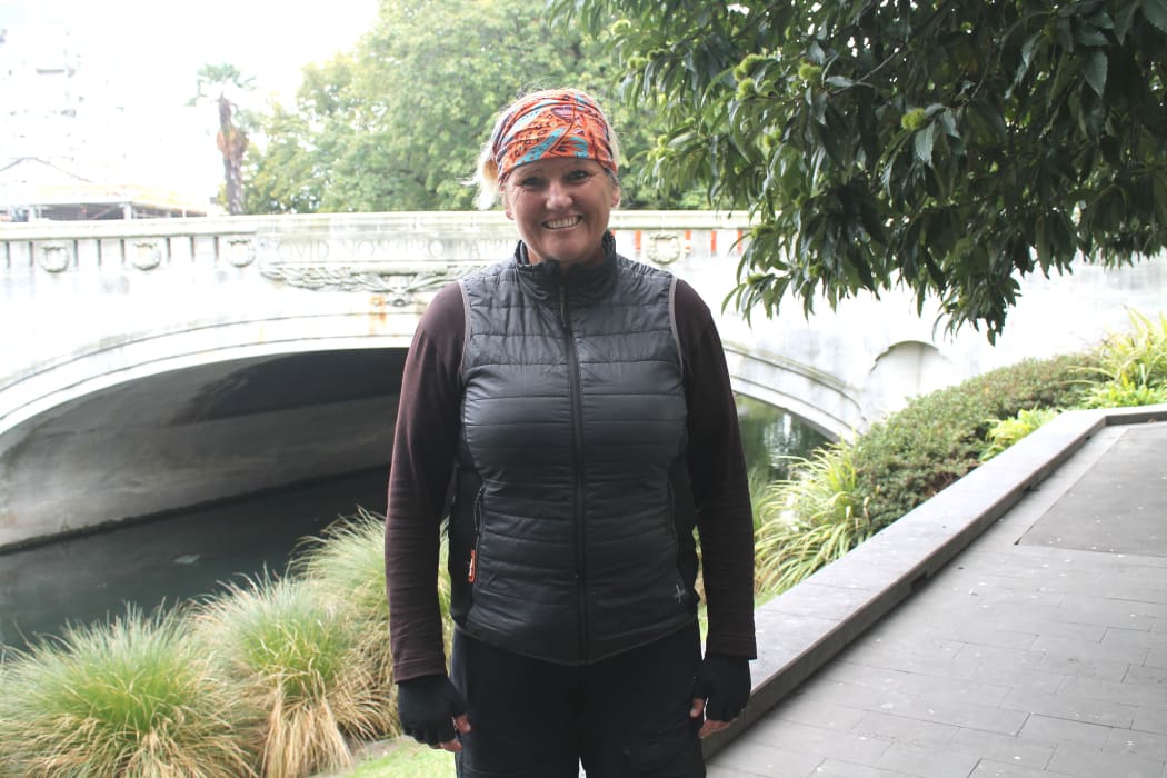 A photo of Leisa in the centre of Christchurch, her adopted city