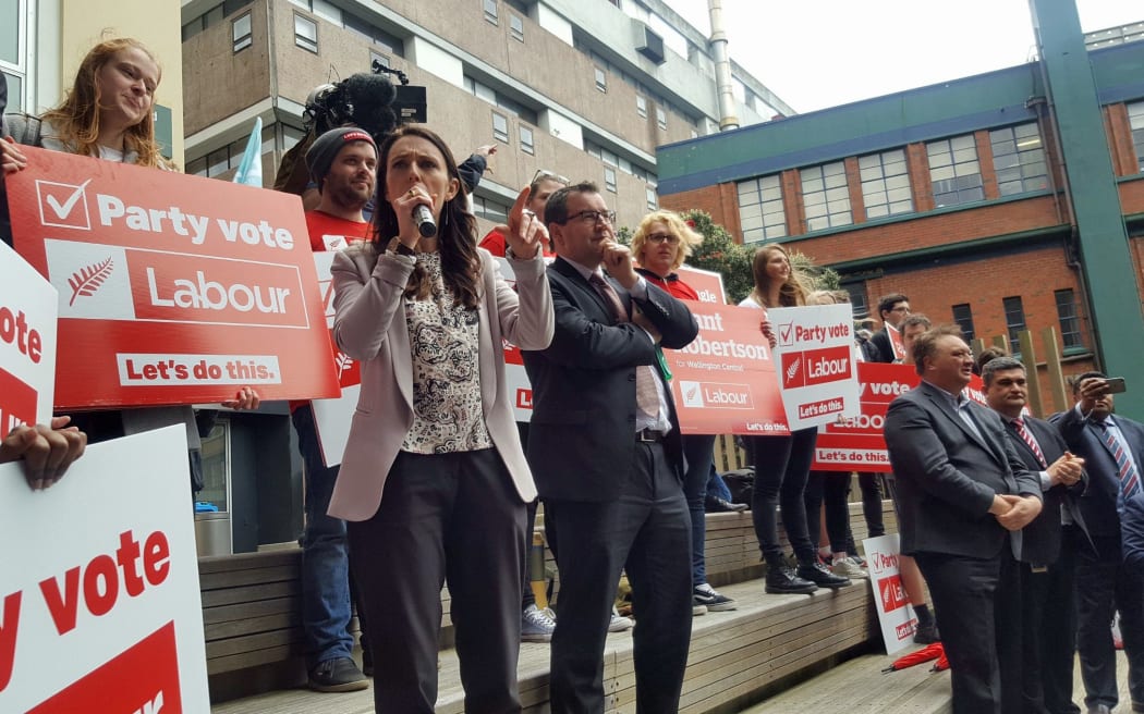 Jacinda Ardern talks to students at Victoria University.
