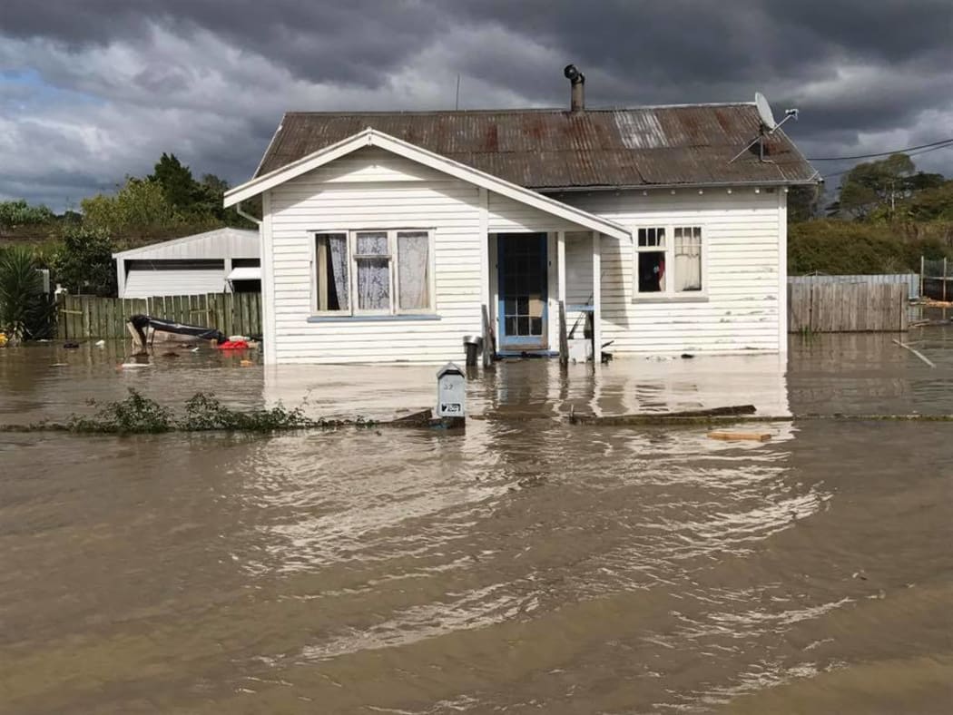 A flooded home in Edgecumbe