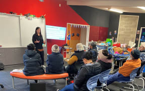 Rānana residents at a Covid-19 vaccination information session on Wednesday.