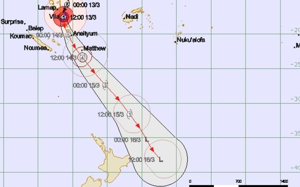 A tracking map of Cyclone Pam issued by RSMC Nadi on 14 March