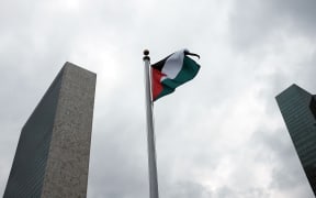 The Palestinian flag flies for the first time at the United Nations headquarters