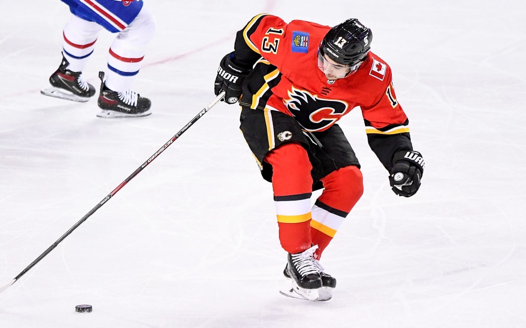Johnny Gaudreau playing for the Calgary Flames in 2021.
