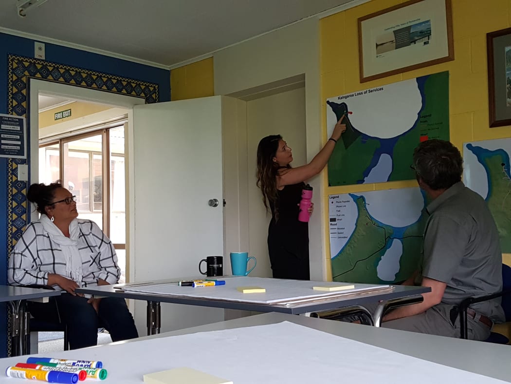 Kristie-Lee discussing her findings of Māori oral history of tsunami to civil defence and what might happen today to infrastructure if history was to repeat itself.