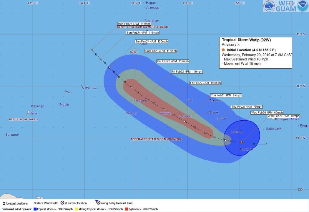 Tropical Storm Wutip tracking map from Guam's met service