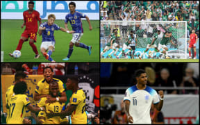 FIFA World Cup surprise stars collage: Ritsu Doan, Salem Al-Dawsari, Enner Valencia and Marcus Rashford.