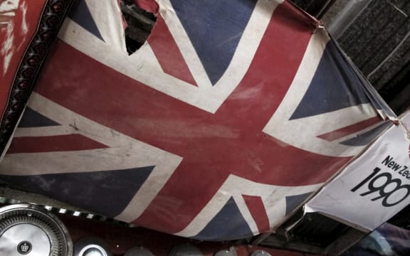 Union flag on display at Smash Palace, Gisborne.