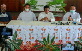 Church leaders in West Papua hold a press conference about ongoing conflict in Intan Jaya district where thousands fled to shelters