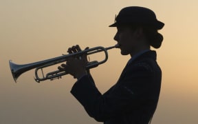 Sarah Henderson plays the Last Post at Anzac Cove.
