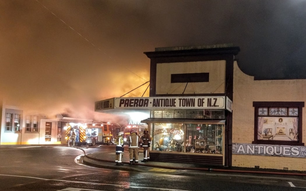 Firefighters at the scene of the fire at the Pizza Box in Paeroa.