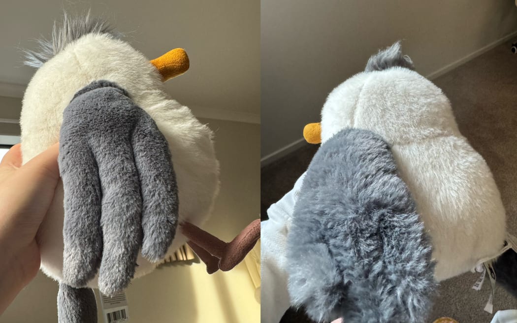 Emma* compares a seagull she bought from Jellycat's offical website (left) and one from an Auckland store.