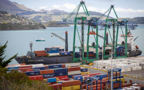 Containers being unloaded at Lyttelton Port
