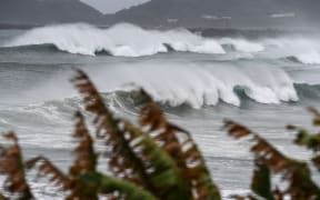Waves crash on the coast as Typhoon Haishen approaches in Makurazaki, Kagoshima prefecture on September 6, 2020.