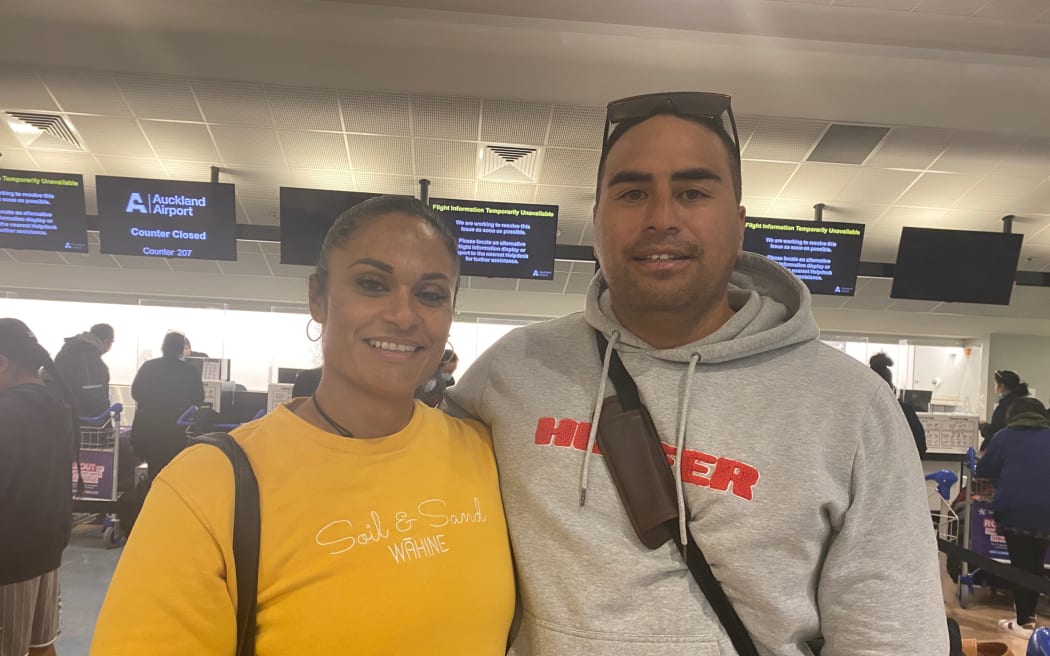 Sasha Top and Stephen Tetai at Auckland International Airport heading to Niue