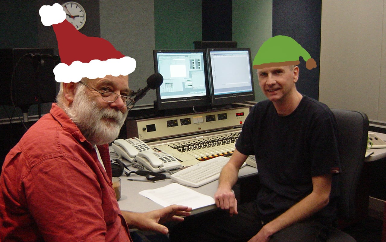William and his little helper putting the Christmas show together