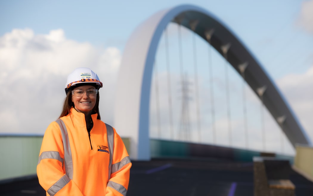 Grace Doughty from Waka Kotahi on the newly built Ngā Hau Māngere - the new bridge.