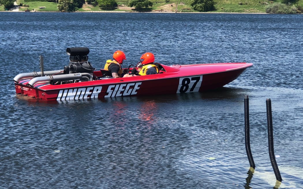 Ross Christensen and Adam Smale in the jet boat Under Seige.