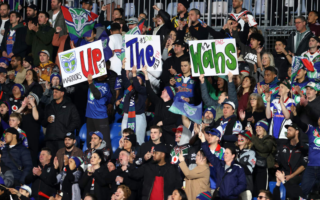 Fans during the NRL Semi Final match between the New Zealand Warriors and Newcastle Knights at Go Media Stadium Mt Smart.