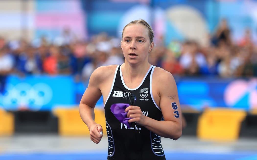 Triathlete Nicole van der Kaay of New Zealand competing at the Paris 2024 Olympics.