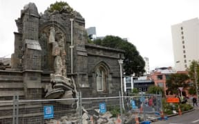 The remains of a toppled building in central Christchurch.