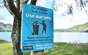 Bins at Rotorua's Blue Lake were removed in 2023. Photo / Laura Smith