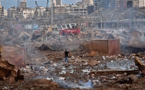 A picture shows the scene of an explosion near the the port in the Lebanese capital Beirut on August 4, 2020.