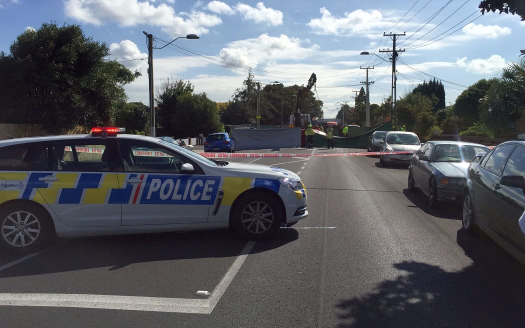 Emergency services at the scene of a fatal incident in Papatoetoe.