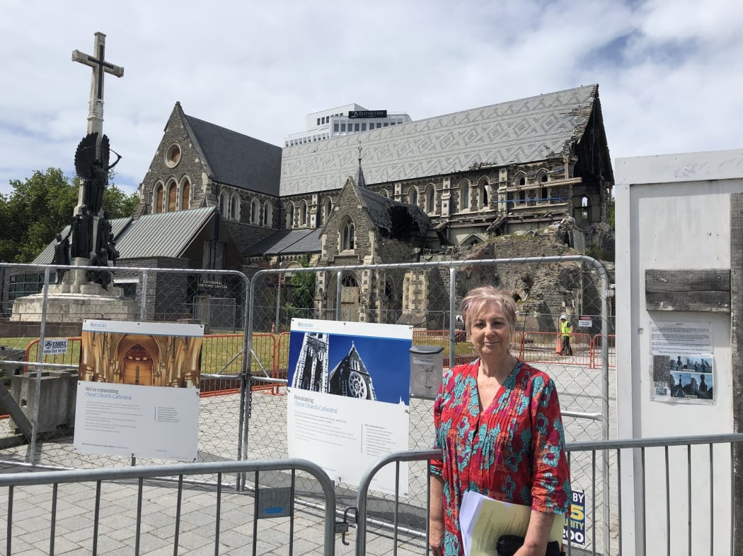 Christchurch Heritage Trust chair Anna Crighton in front of the Christ Church Cathedral