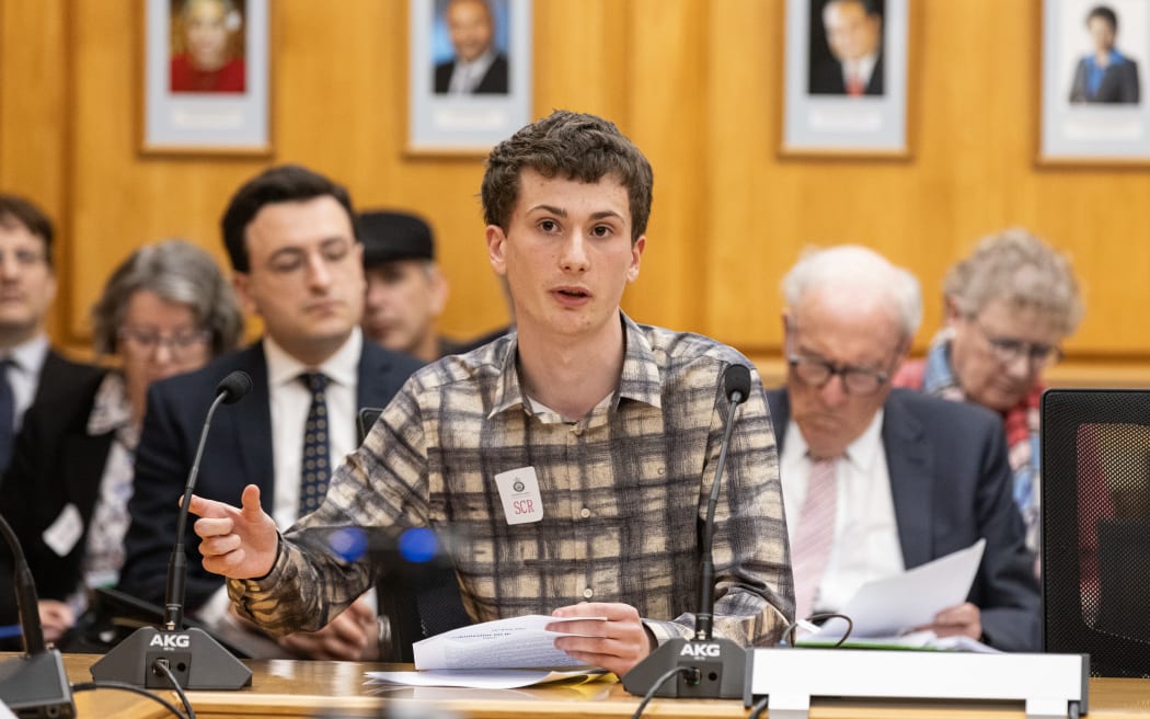 Onslow College student, Ezra Shaw makes a submission to the Parliament Bill Select Committee.