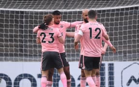 Sheffield United players celebrate.