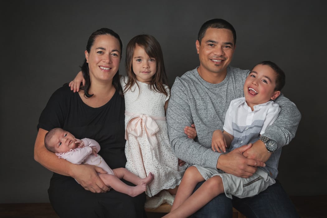 Marama and Wi Renata with twins Aotea and Neihana, 5, and baby Teia.